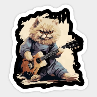 Persian Cat Playing Guitar Sticker